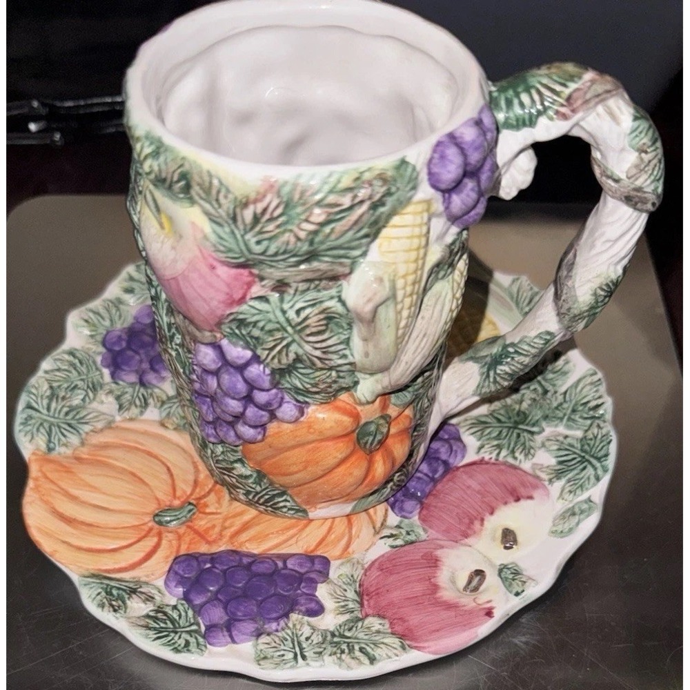 Vtg Thanksgiving 2pc 1993 Harvest Bounty Omnibus Fitz & Floyd Plate & Mug